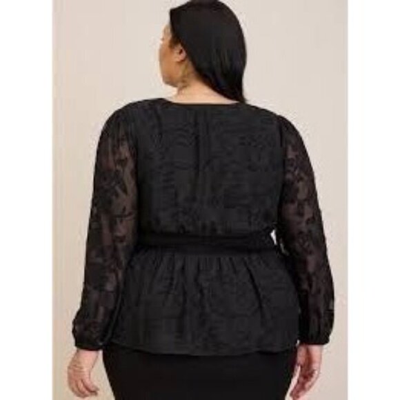 Torrid Peplum Chiffon Clip Floral Blouson Sleeve Top Women’s Plus Size 2 18-20 - Picture 7 of 7